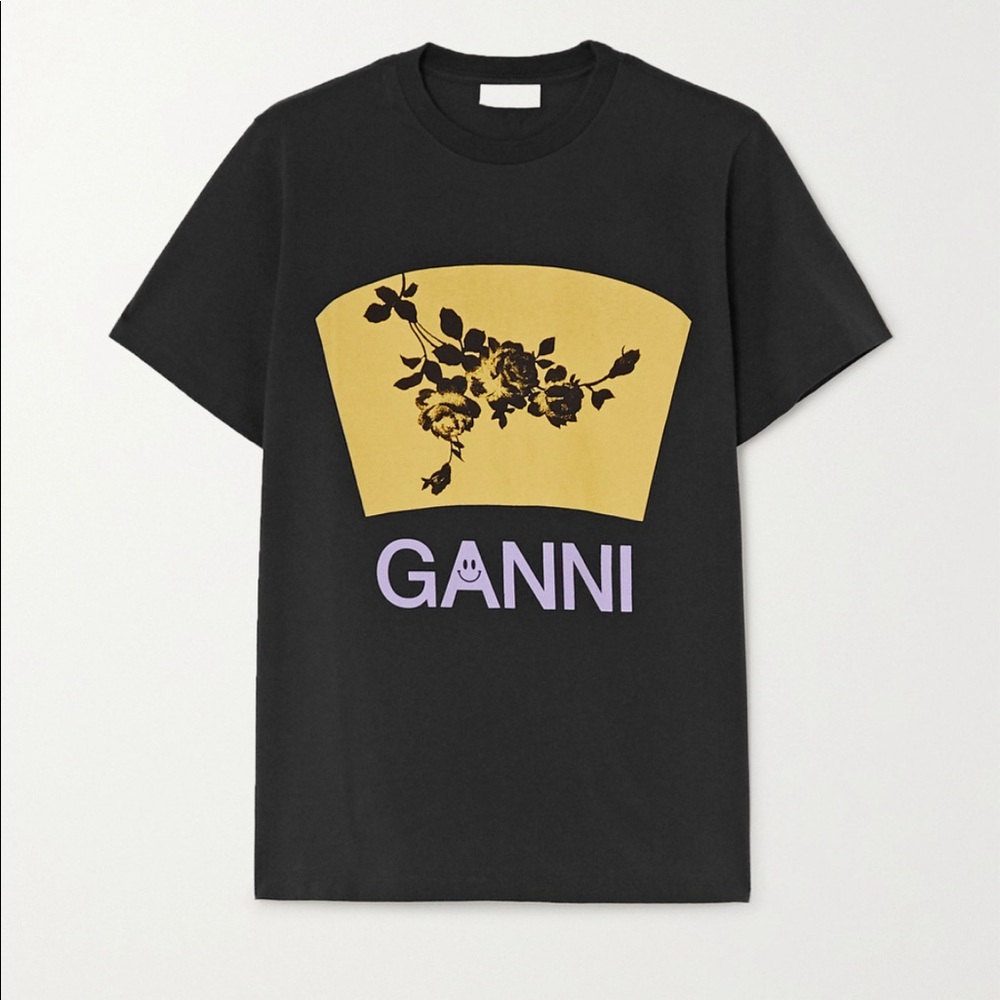 GANNI Printed cotton-jersey T-shirt